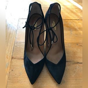 Aquazzura Black Suede Pumps with Ankle Tie - Size 41